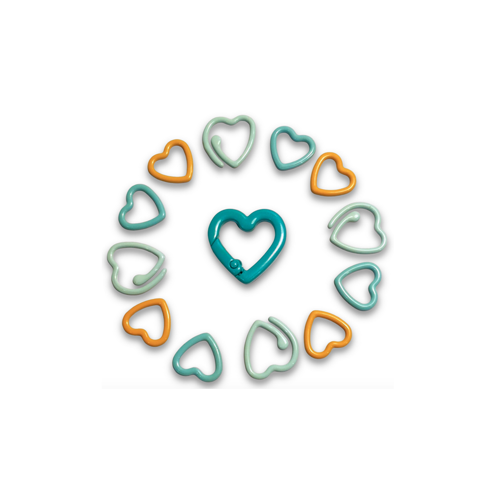 Lots de 12 marqueurs coeur avec mousqueton - YKTL